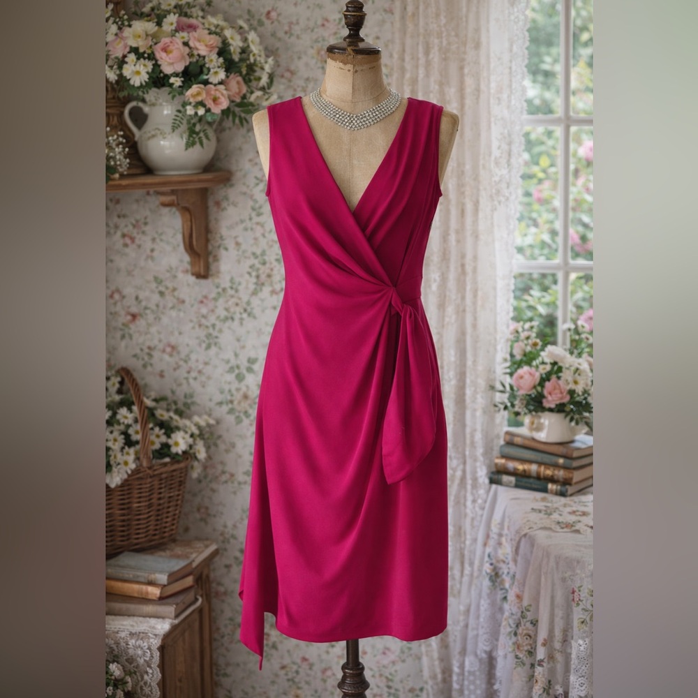 Diane Von Furstenberg Bella Fuchsia, Silk Asymmetrical Wrap DVF Dress